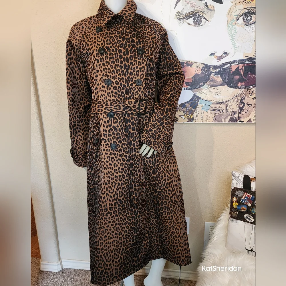 NWT Rebecca Minkoff LEOPARD Animal Print MAXI TRENCH Coat - Picture 5 of 14